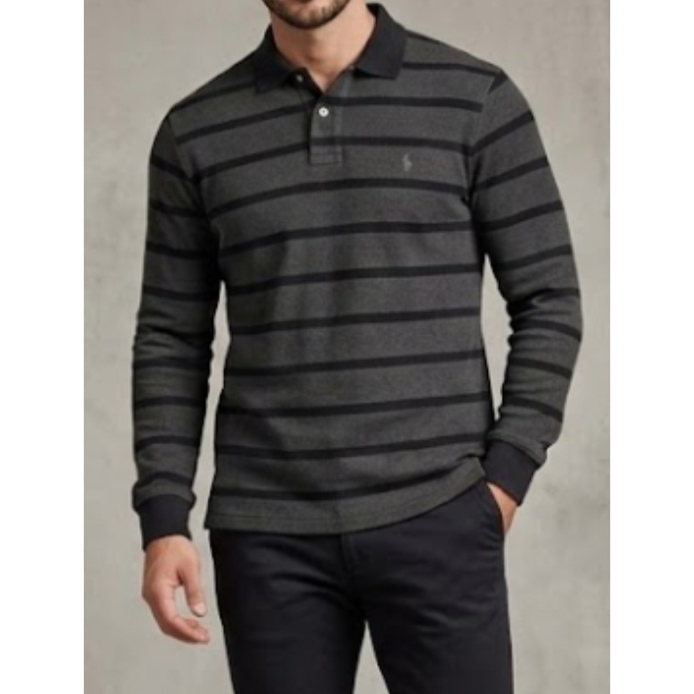 Polo By  Ralph Lauren Vintage Striped Long Sleeve Polo Shirt Size L